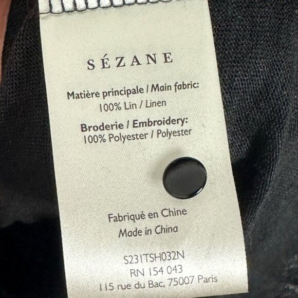 Sezane Lorena 100% Linen Black Top Size XL Lace Embroidery Short Sleeve Blouse - Picture 7 of 12